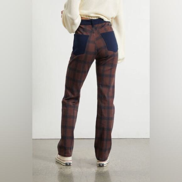 WeWoreWhat Plaid Color Block Icon Jeans Cocoa Navy Stretch Twill Size 25 NWT - Picture 3 of 7